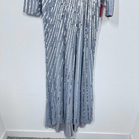 Mac Duggal Silver Sequin Long Sleeve V Neck Elegant Evening Gown Black Tie‎ 10 - Picture 13 of 14